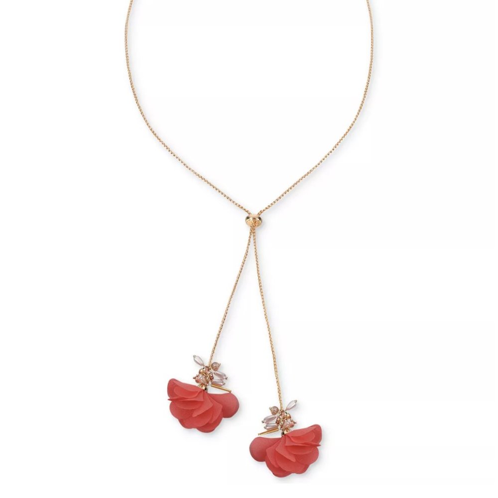 I.N.C Gold-Tone Crystal & Imitation Pearl 40" Flower Lariat Necklace
